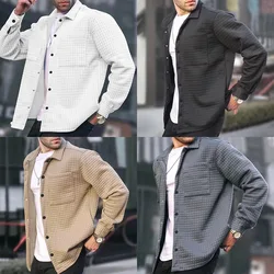 Spring and autumn men cardigan small checkered long-sleeved coat shirt men's fashion casual large size