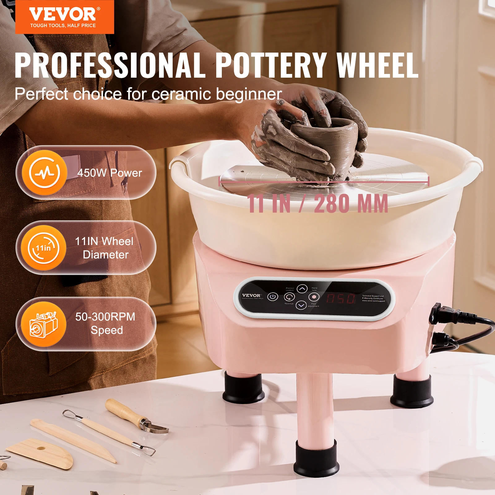 VEVOR Pottery Wheel 11in Pottery Forming Machine 450W Electric Pottery Wheel w/Foot Pedal & LCD Touch Screen for DIY Art Craft