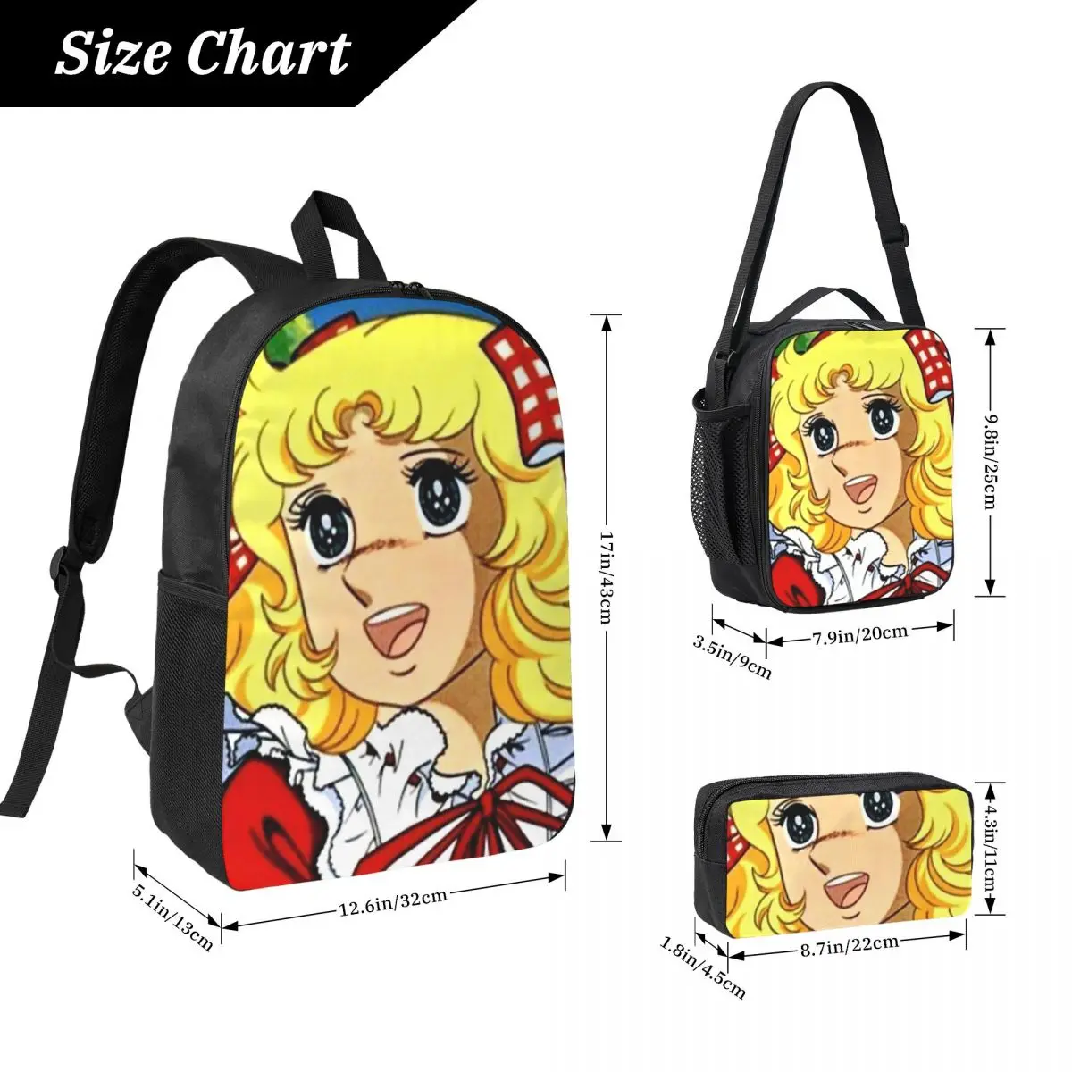 Cartoon Animation Candy Candy Backpack Student BookBag School Bag Computer Shoulder Bags 3ps Insulated Lunch Bag Pencil Case