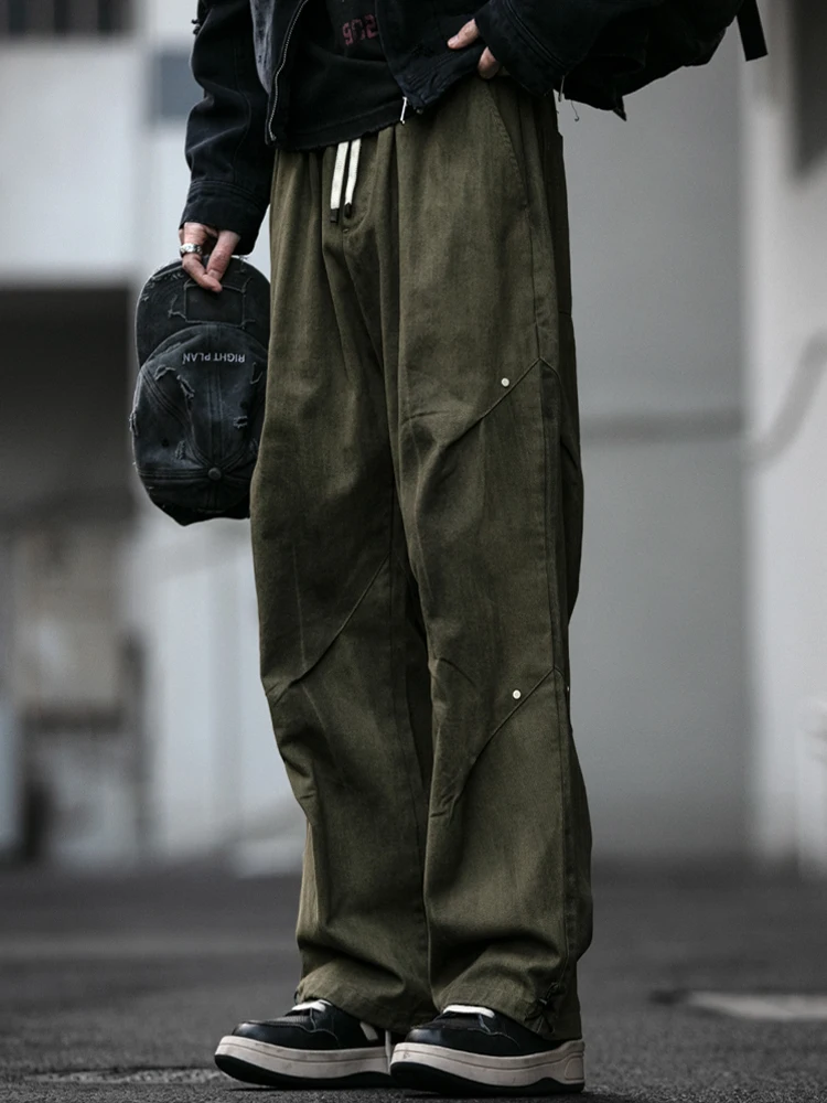 

Ретро-американские мужские рабочие брюки с заклепками, регулируемым шнурком и свободными прямыми штанинами, весна-осень