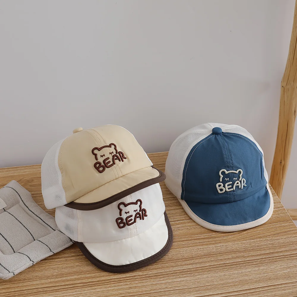 

Cartoon Bear Baby Baseball Cap Summer Thin Mesh Breathable Sun Hat Solid Color Cotton Adjustable Kids Peaked Caps