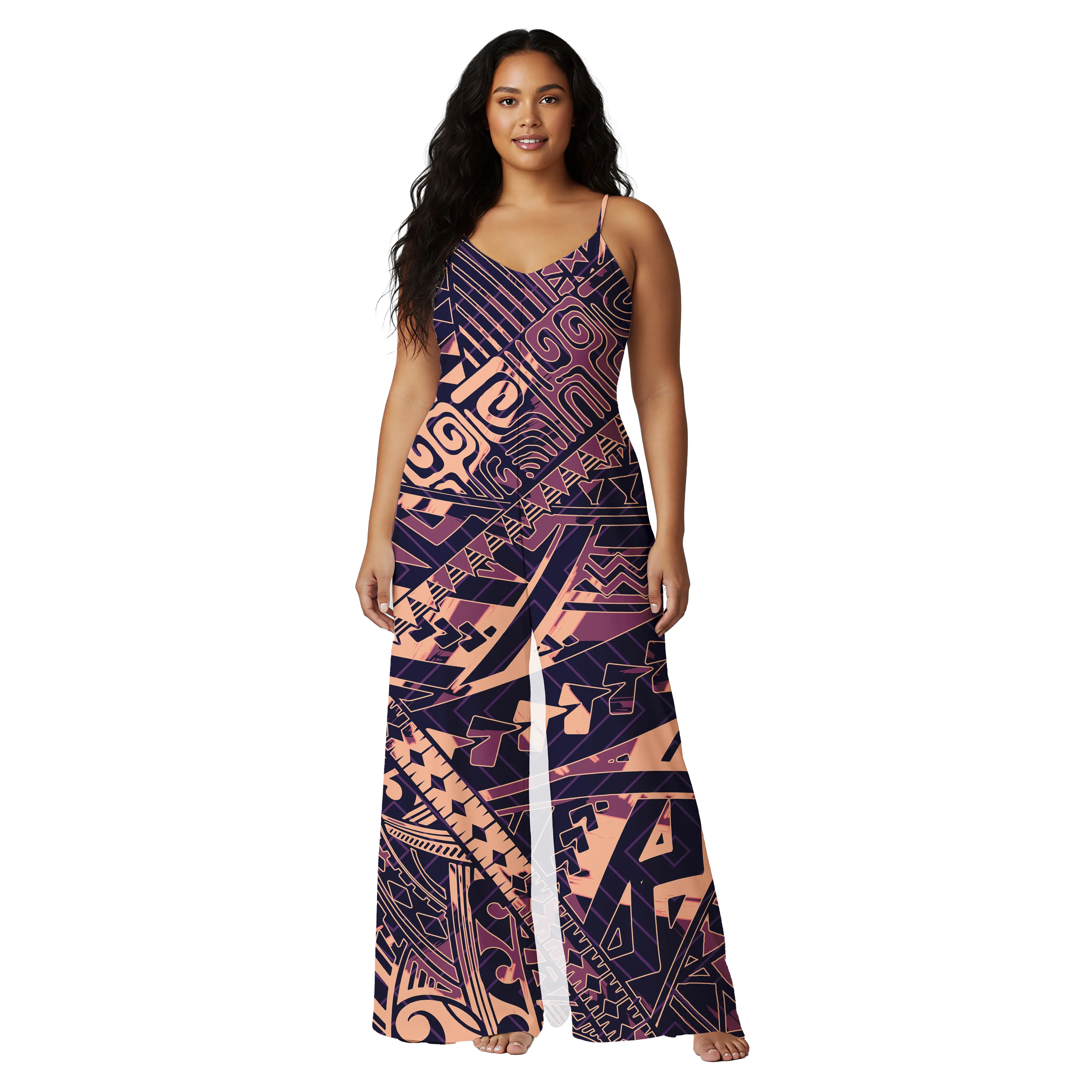 

Samoan Style Custom Logo Clothes Tribal Design Polynesian Ladies Playsuits Cold Shoulder Sling Women Elegant Hawaiian Romper