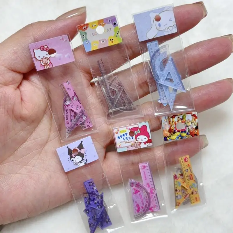 4PCS Puppenhaus Miniatur Lineal Modell Set Cartoon Meine Schule Liefert Nette Anime Lernen Szene Dekoration