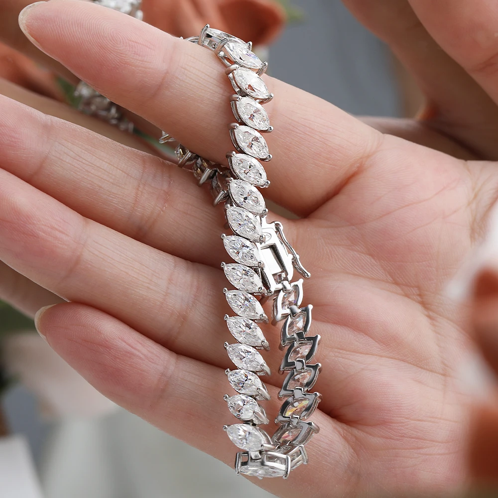 IGOTOS 0.5ct Marquise Cut Moissanite Bracelet  Certificate Real 925 Silver Women Full Diamond Bracelets Luxury Bands Jewelry