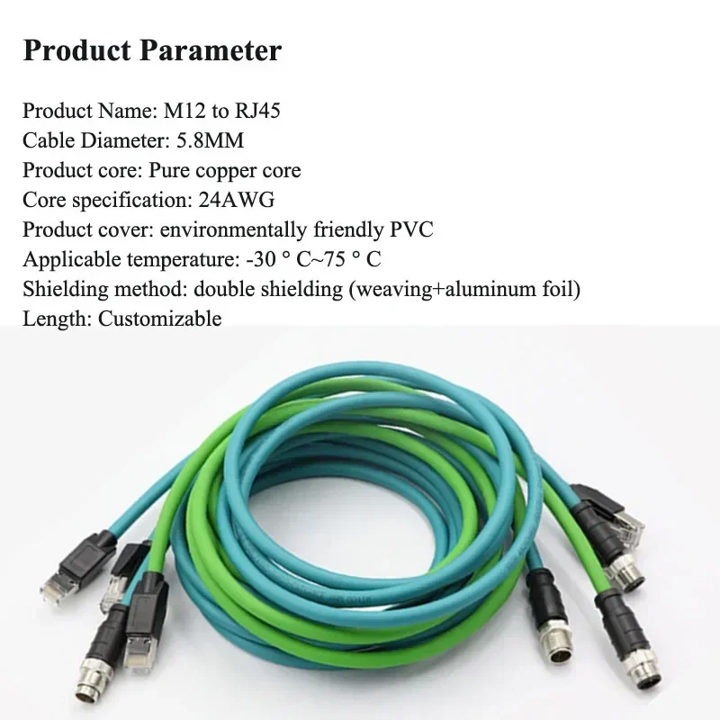 M12 to M12/RJ45 Cable PROFINET Industrial Ethernet D Code A Code X Code 4Pin 8Pin Camera Waterproof High Flex Shielded IP67 Bus