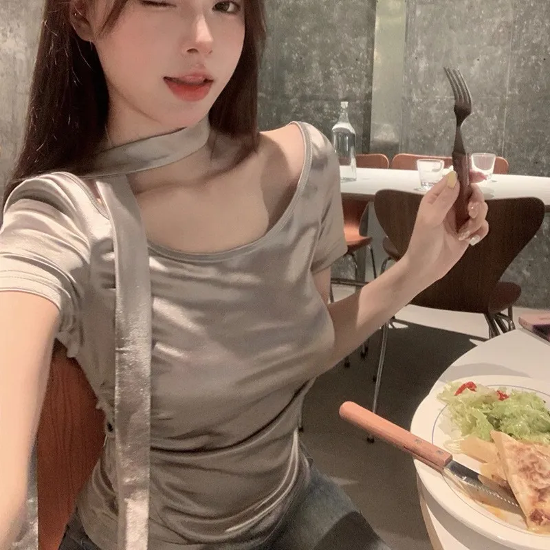 Silver ort Sve T-irt Women's Summer Design Sensation Small Ne Hanging oulder Fit Bone Fold Busin Casual Home Co...