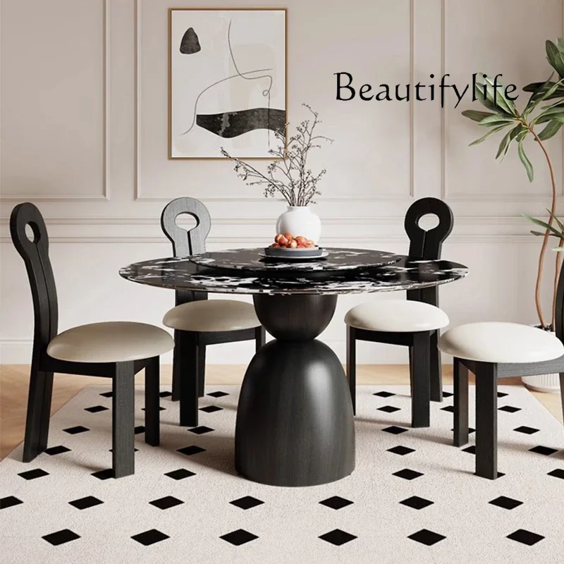 X Round Dining Table Rotating Dining Table And Chair Combination Nordic Marble Modern Simple Light Luxury Solid Wood Round Table