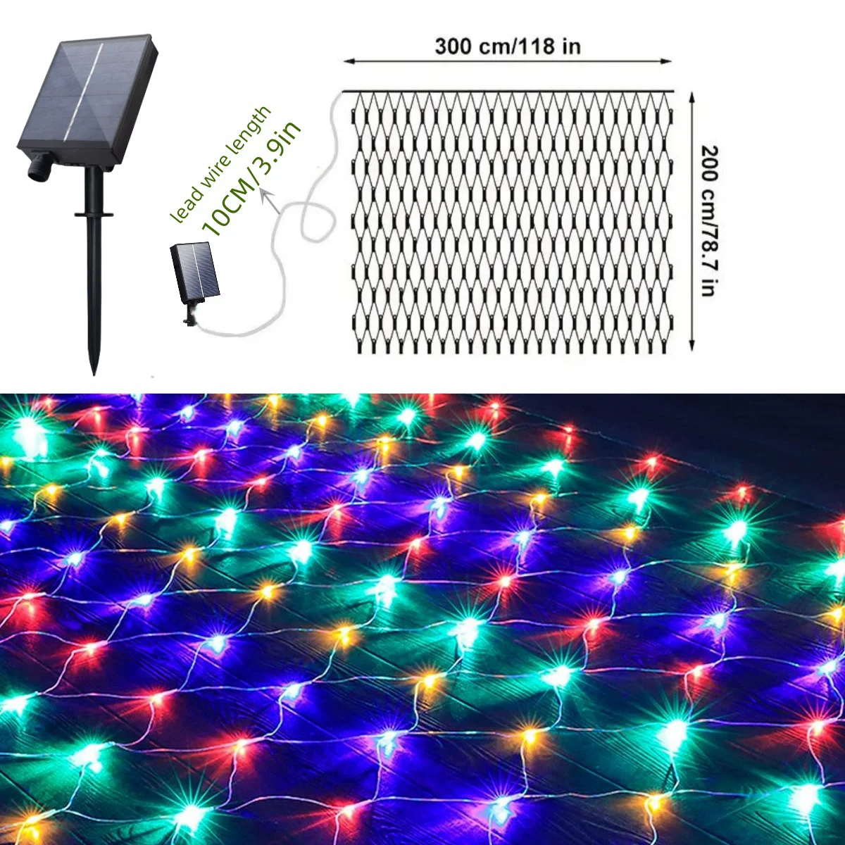 1 Pack 192led Netto Zonnelampen, 9,8 Ft * 6,6 Ft 8 Modi Mesh Verlichting, Zonne-Buitenverlichting, Auto Aan/Uit Met Afstandsbediening Waterpro