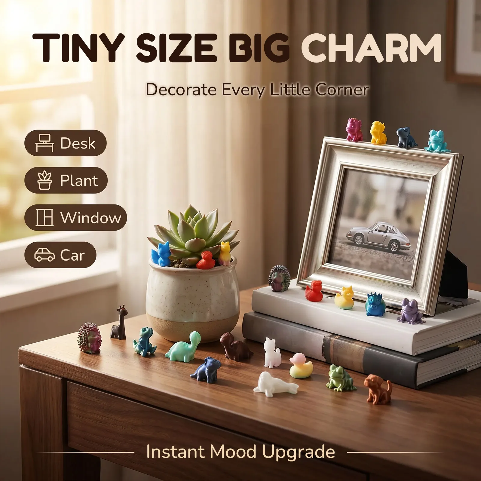 50PCS Mini Toy 3D Printed PLA Animal Pet Figures Dinosaur Cat Dog Figurines Potted Dollhouse Fairy Garden Decor Tiny Ornament view 4