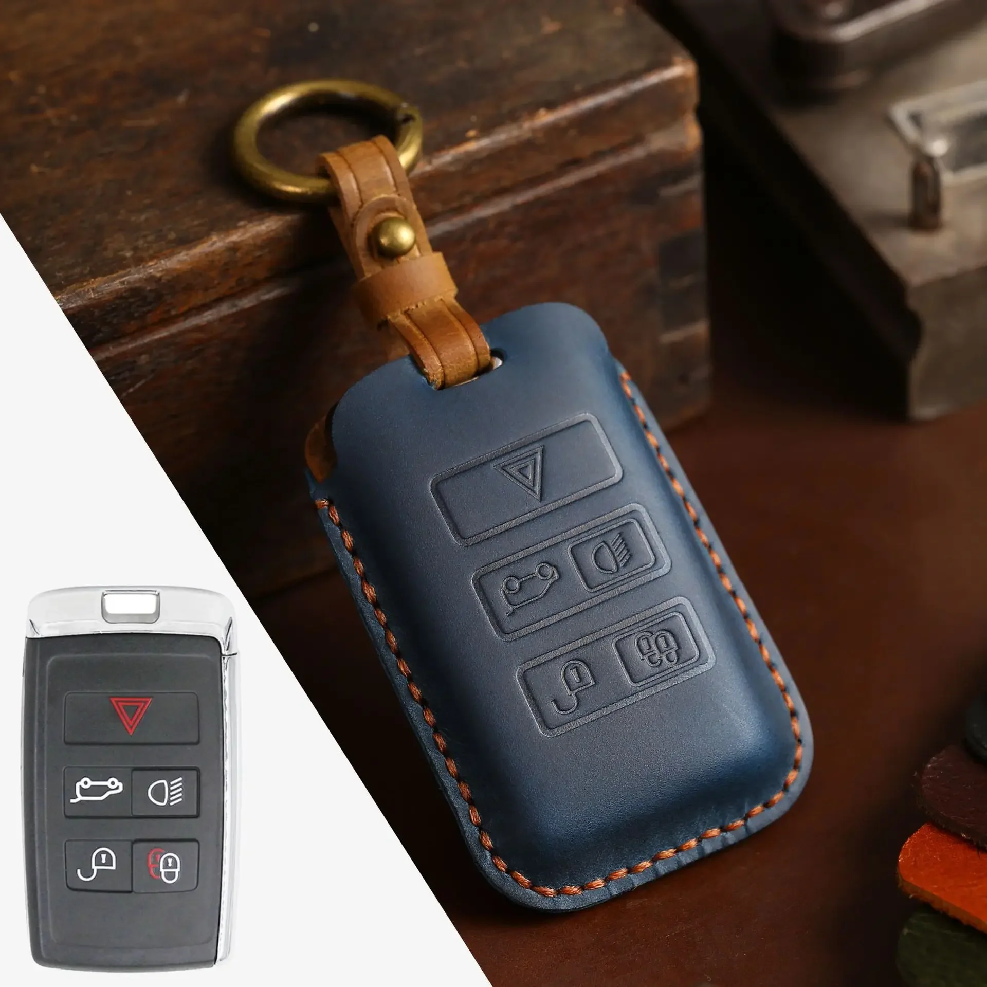 

1pc Car Key Case Holder Keychain For Land Rover Range Rover Discovery 5 Sport 2018 2019 For Jaguar XEL E-PACE 2019 Accessories