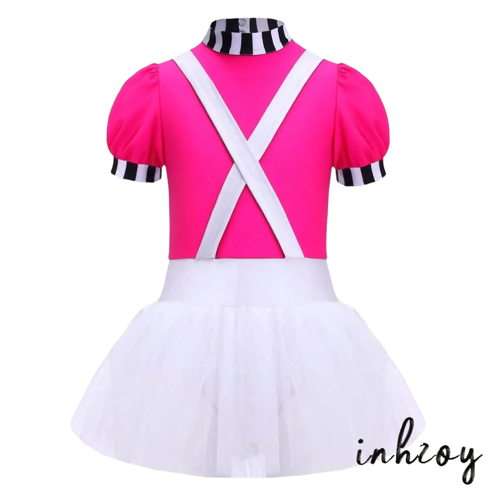 

Kids Girls Factory Worker Cosplay Dress Costume Stripe Cuffed Sleeves Puffy Crotch Press Buttons for Themed Party Performance