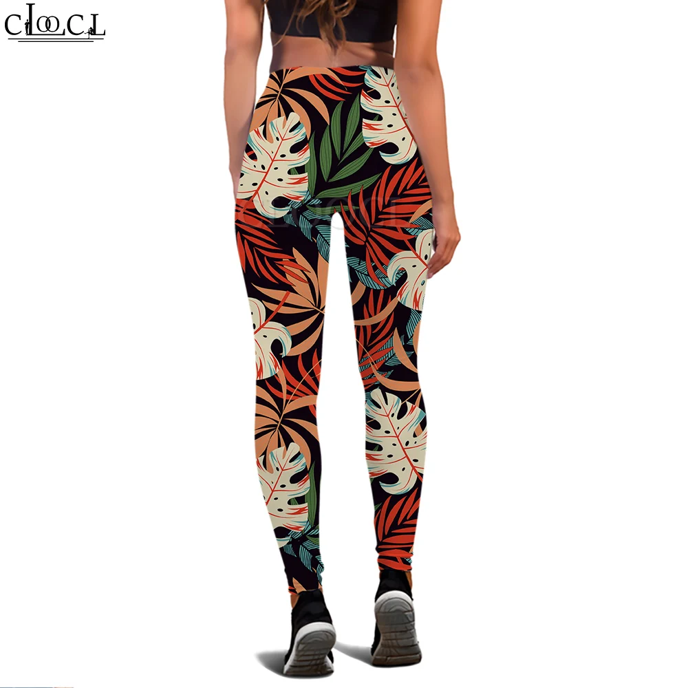 CLOOCL-Leggings con estampado de hojas tropicales para mujer, pantalones con estampado 3D para entrenamiento femenino, Push Up, trote, mallas ajustadas transpirables para gimnasio