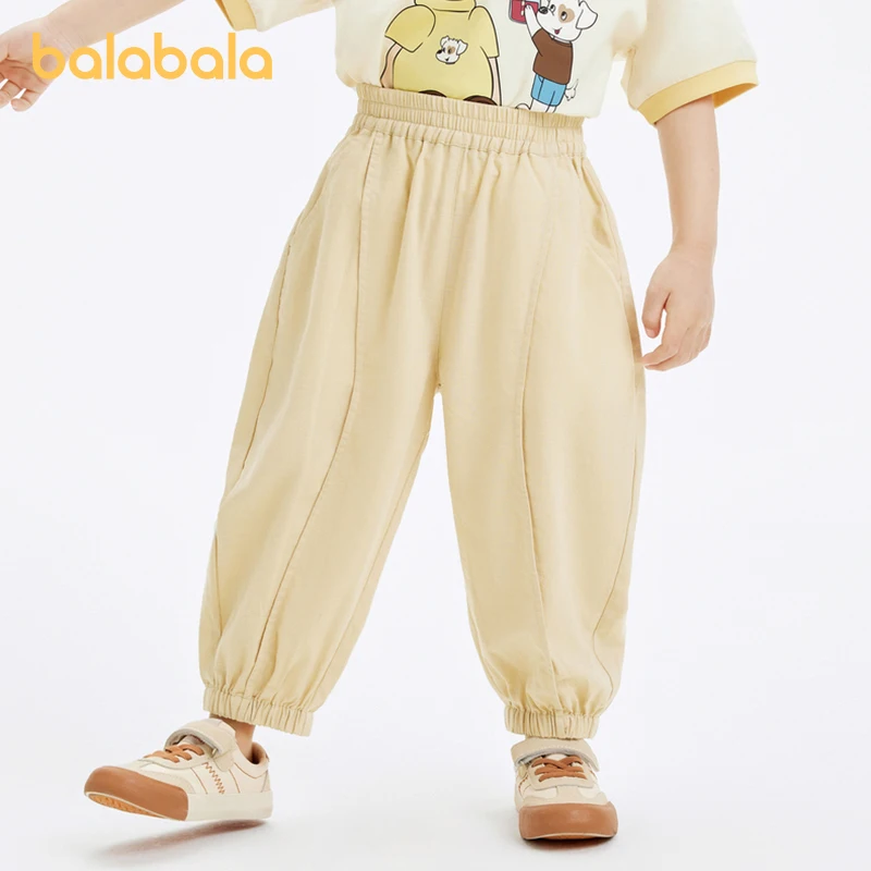 Balabala Jogger Pants Boys Jogger Pants Children Pants Baby Mosquito-Repellent Pants 2024 Summer New Versatile Solid Color