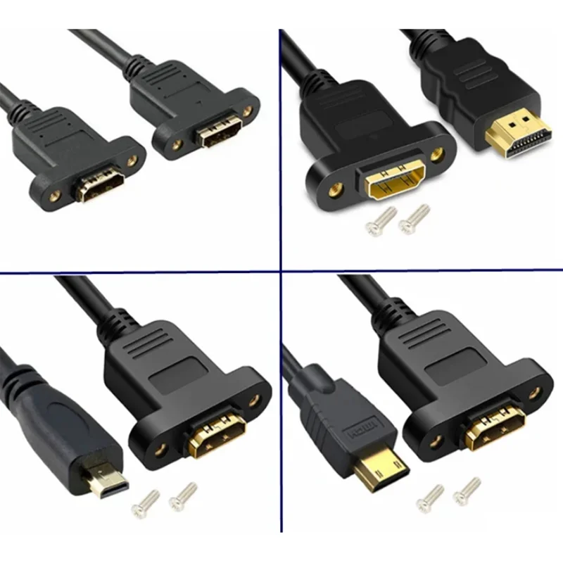 Micro HD-Compatible Male to Mini HDMI-Compatible Female Extension Connector Screw Lock Panel Mount HD AV Camera 0.3M Cable