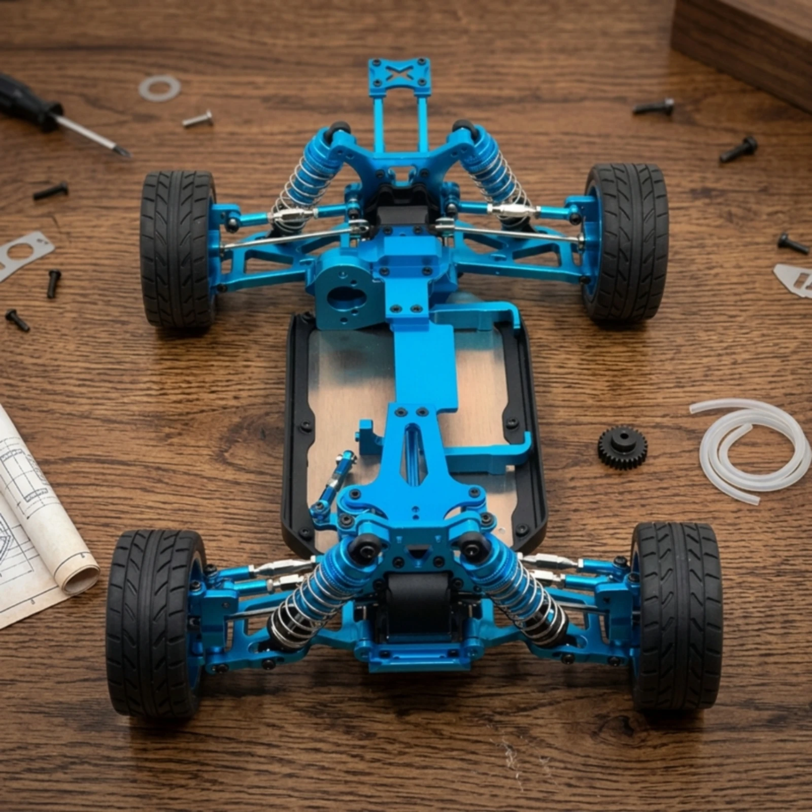 RC Car Chassis Kit Upgraded RC Car Frame with Shock Absorbers Kit De Châssis Heavy-Duty Résistant for Hobbyists, Custom Builds