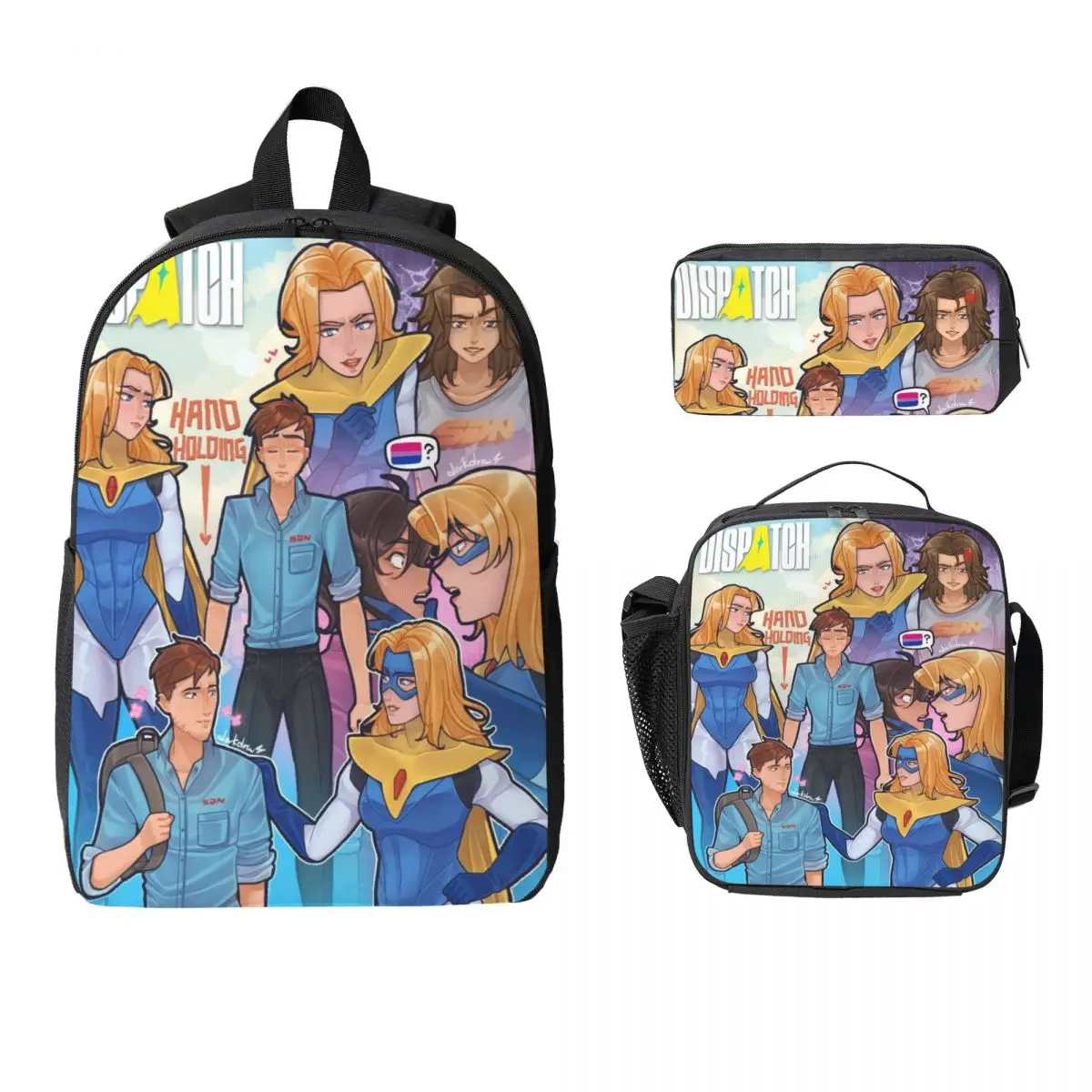 3Pcs Dispatch Video Game Accessories Backpack Set for Kids Pen Bags Bookbag Sets with Lunch Box For School Students Daypack