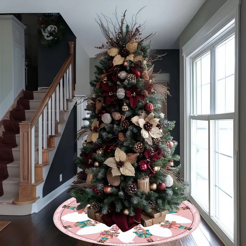 60/90cm Christmas Theme Round Carpet Pink Nutcracker Soldier Home 2025 Christmas Gifts Christmas Tree Living Room Decorative Mat