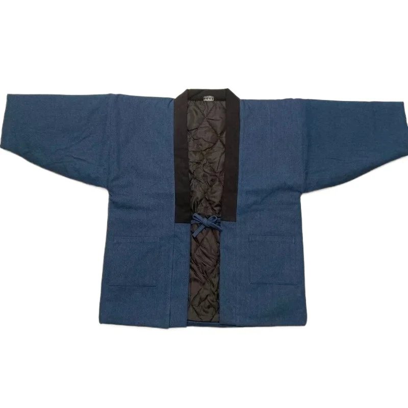 

Denim Hanten Jacket Winter Japanese Style Kimono Cardigan For Men Women Blue Indigo Quilted Haori Coat Loose Fit Padded Clothes