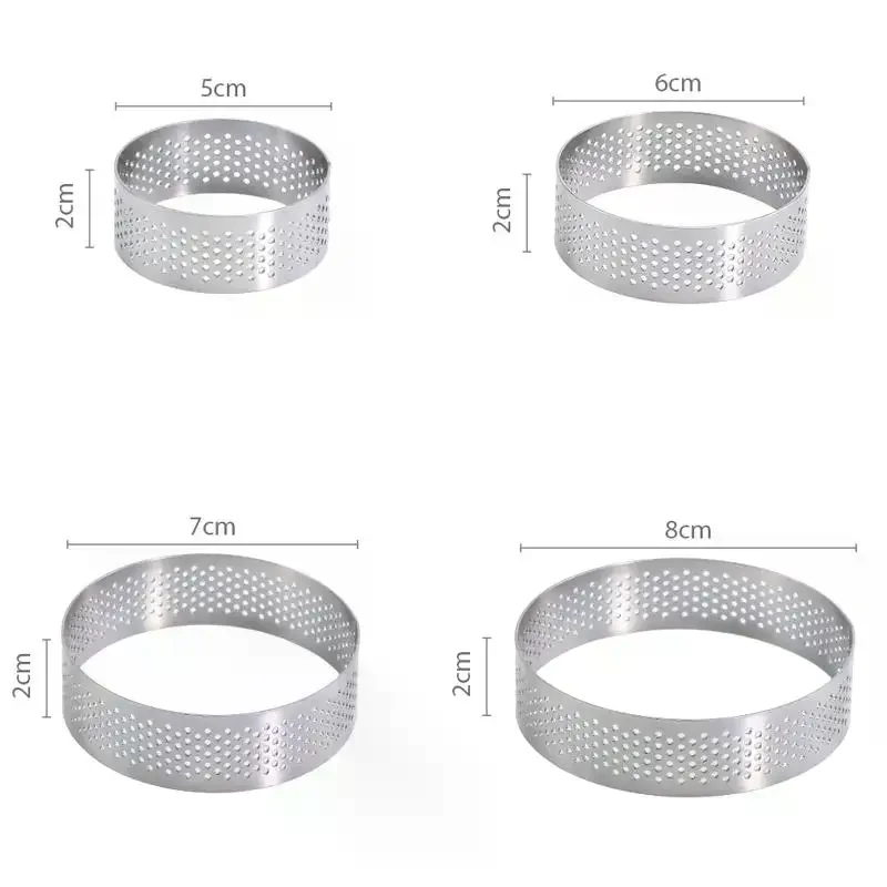 【New】5/6/7/8CM Classic 304 Stainless Steel Mousse Ring Cake Mold With Hole Tart Bottom Tower Fruit Pie Quiches Baking Tool