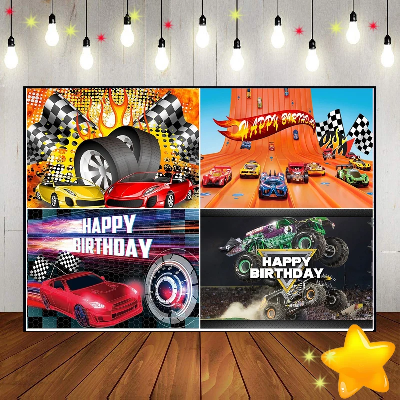 Hot Car Freedom Birthday Decoration Background Cartoon Photography Backdrops Scenic Baby Shower Banner Photo Party Game Backdrop