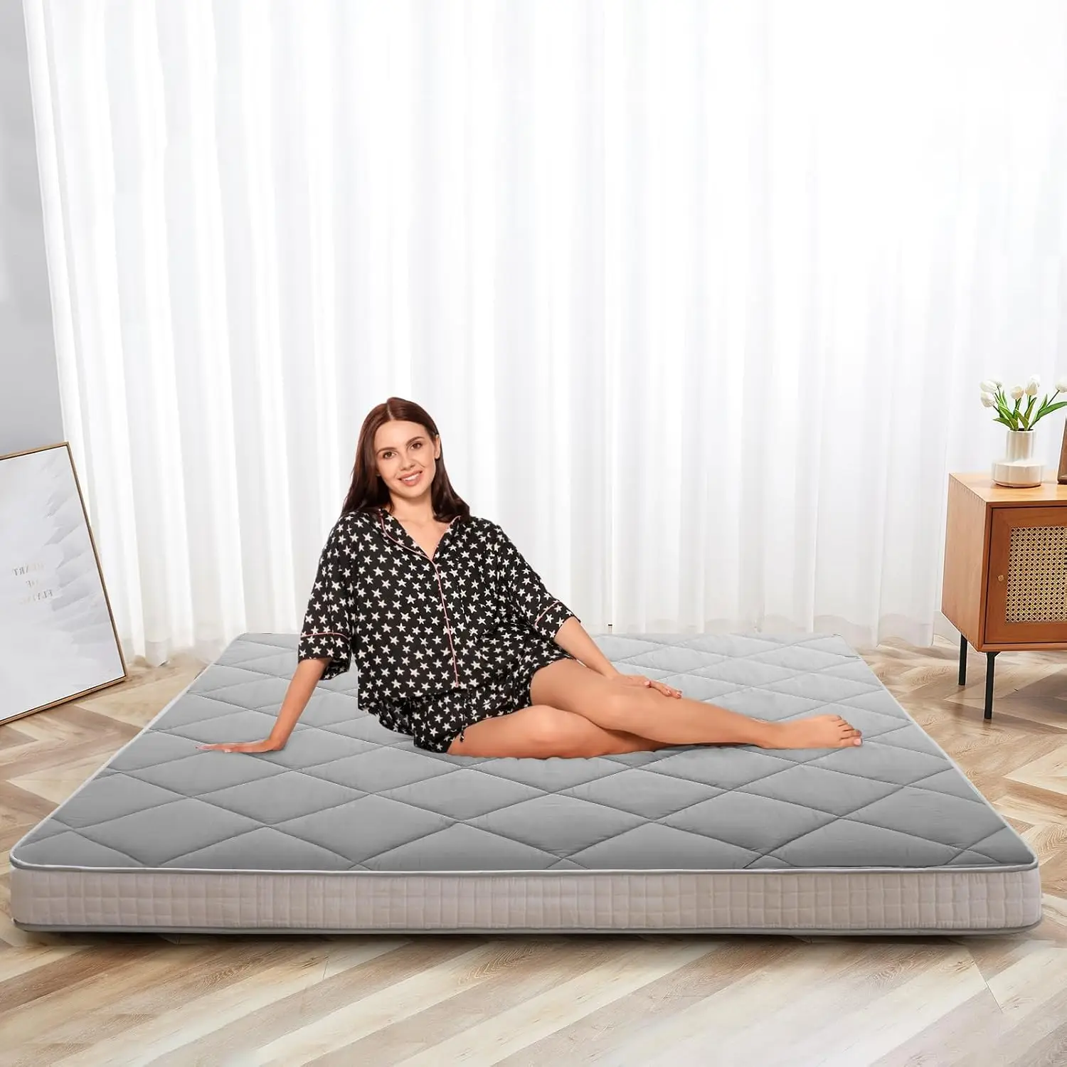 Japanese Floor Mattress Futon Mattress, Thicken Roll up Sleeping Mattress Tatami Mat Floor Bed, Foldable & Portable