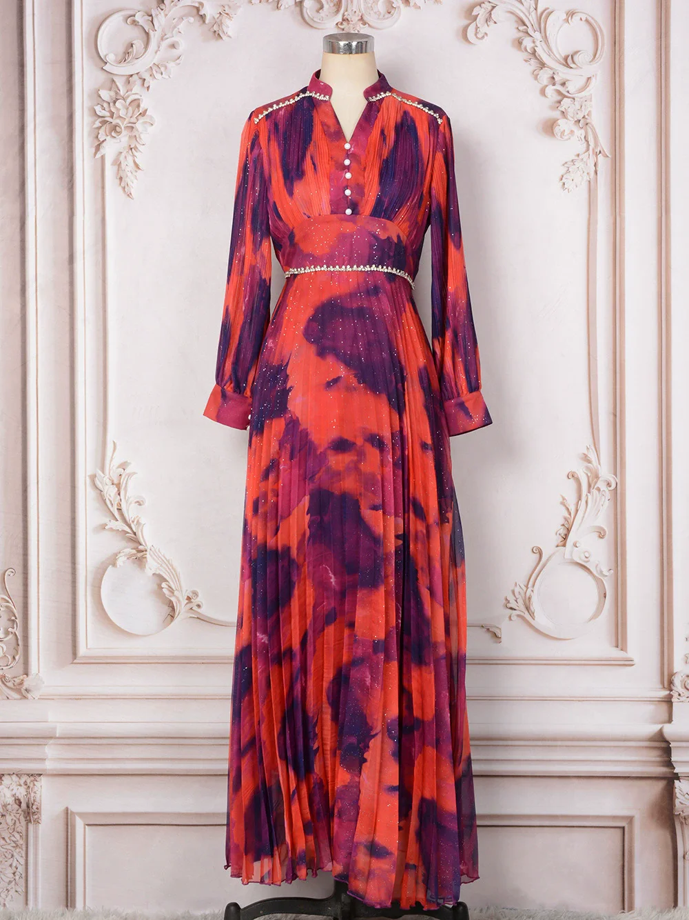 

Middle East Saudi Arabia Islamic Ramadan Muslim Luxury Fashion Long Sleeve Loose Diamond studded Pink Party Dress Dress