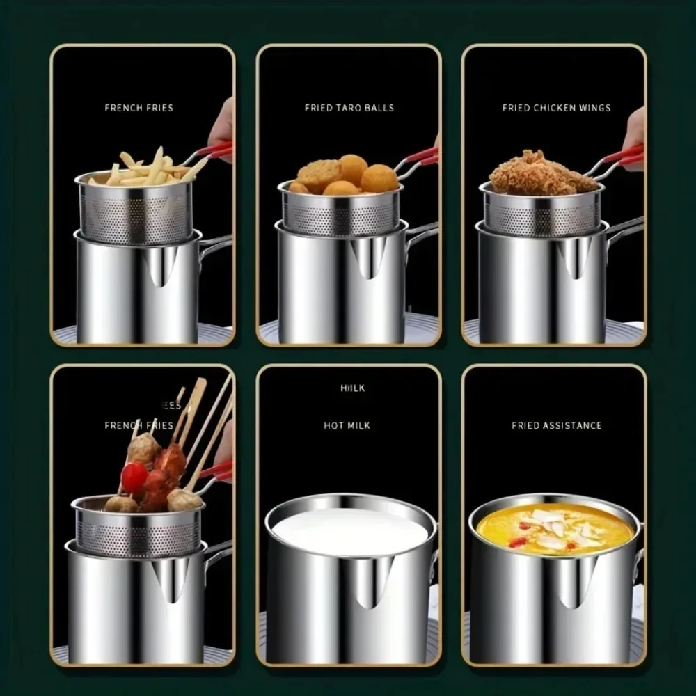 Small Deep Fryer Pot with Basket, Mini Deep Oil Fryer, 304 Stainless Steel Gadgets with Anti Scalding Silicone Handle view 4