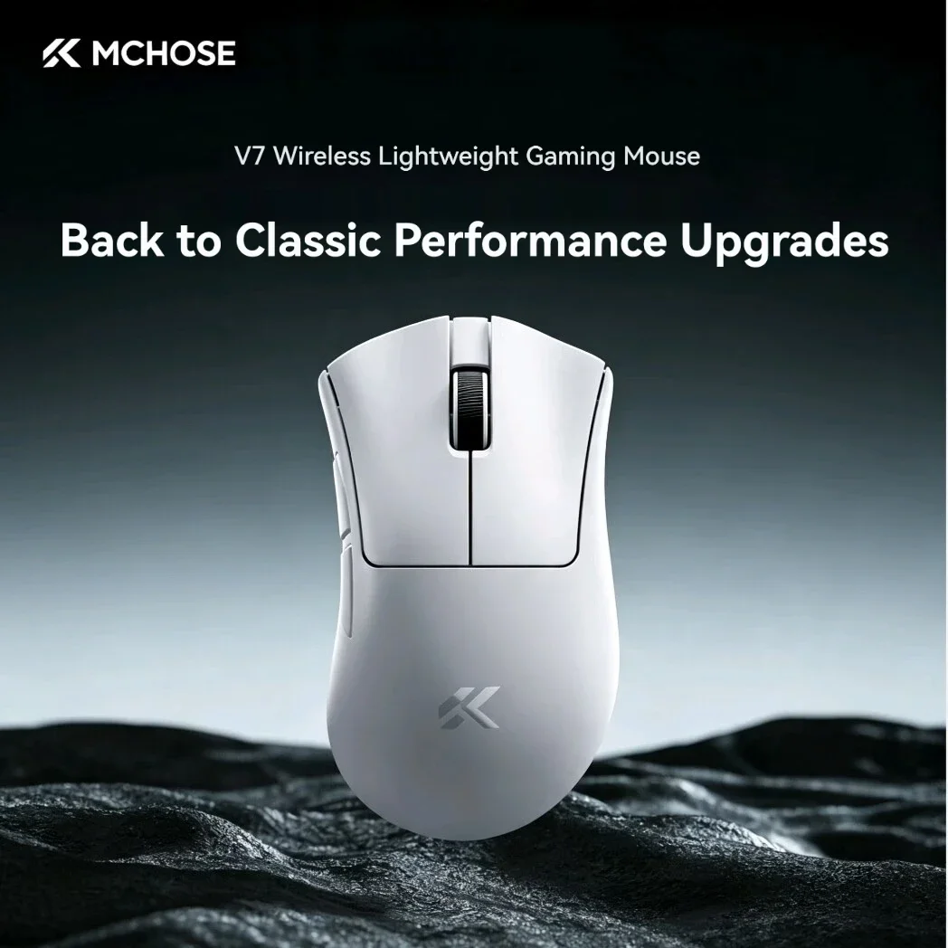 MCHOSE V7 Wireless Gaming Mouse PAW3395 Tri-Mode Ergonomic Right-Hand 59g Ultra-Light 500mAh Battery for High Pro Esports Gaming