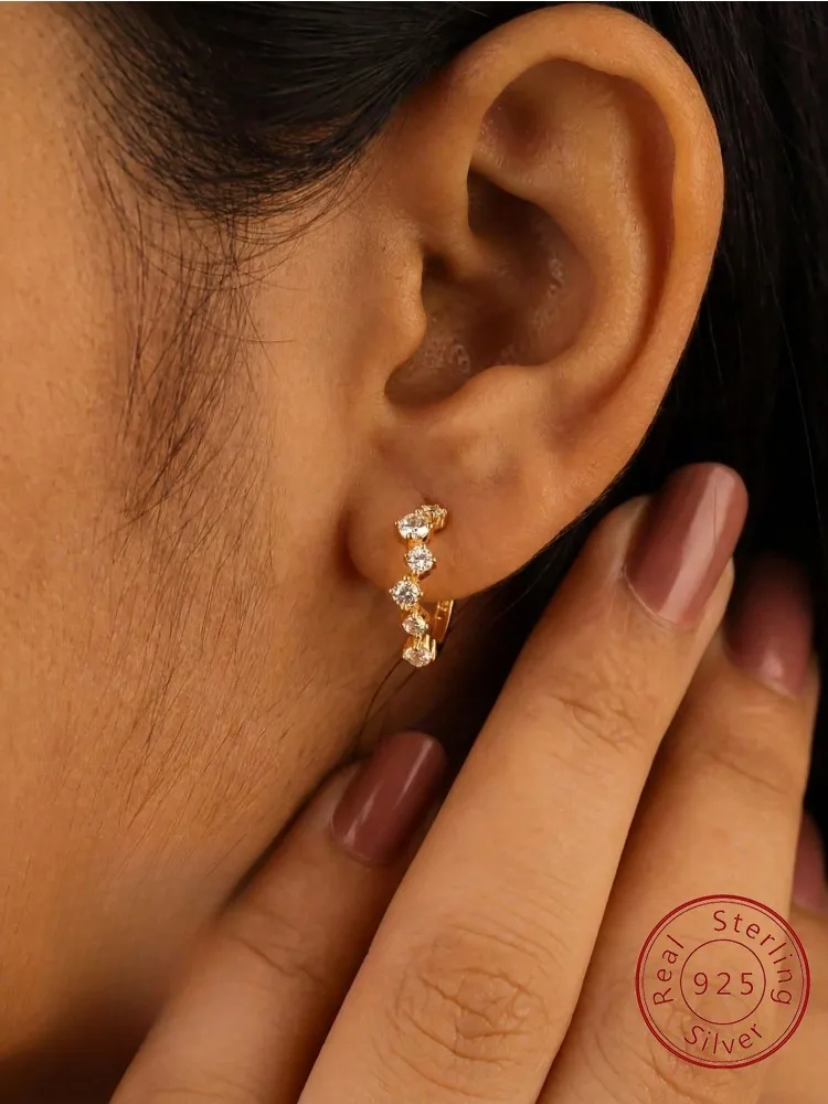 

Серьги-кольца из стерлингового серебра 925 пробы с золотистым покрытием и цирконами для женщин, роскошные, высококачественные ювелирные изделия для помолвки