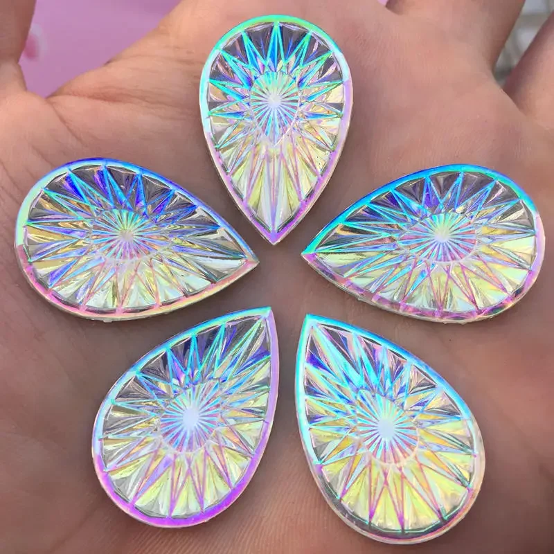 20*30mm 12pcs Water Drop Shine Crystal AB Color Rhinestone Sew On Stones buttons for DIY Garment Jewelry -B89