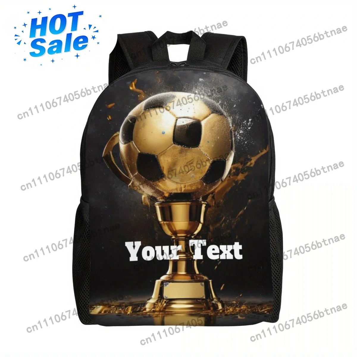 Customizable Soccer Trophy Backpack For Men - Personalized Logo And Name - Durable Polyester Material With Adjustable Straps, Ca