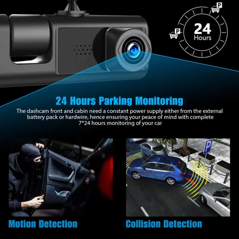 2/3 Lens Dash Cam | FHD 1080P, Ultra-Wide Angle Reverse View, Real-Time Recording, Fits All Vehicle Models