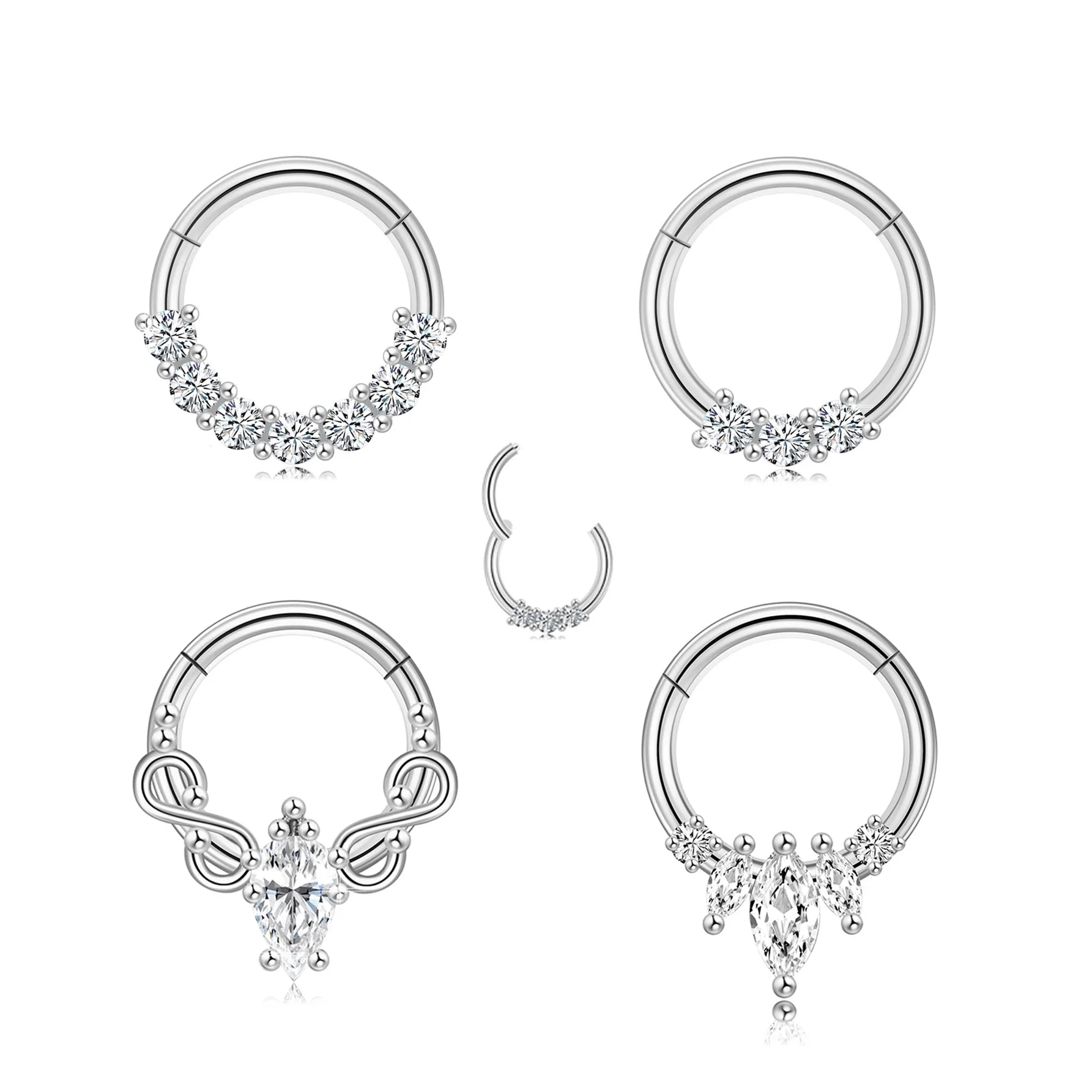 316L Surgical Steel Nose Ring Earrings Zircon Hight Segment Rings Open Small Septum Piercing  Helix Conch Piercing Body Jewelry