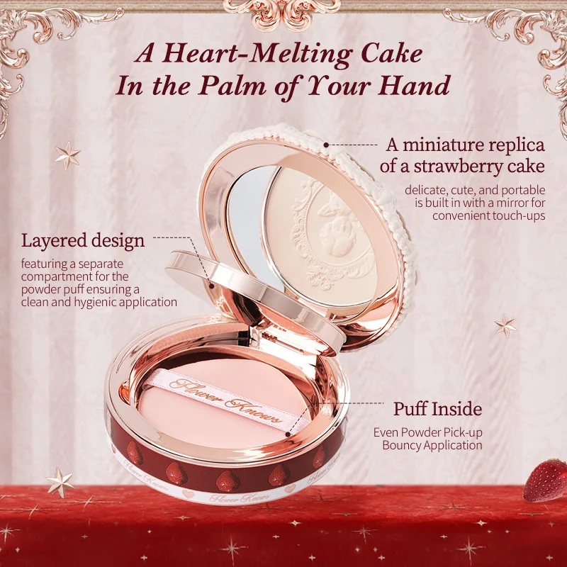 Flower Knows Strawberry Cupid Collection Make-up-Set, gepresstes Puder, festes Parfüm-Make-up-Set für Frauen, komplettes Set für Teenager, Make-up