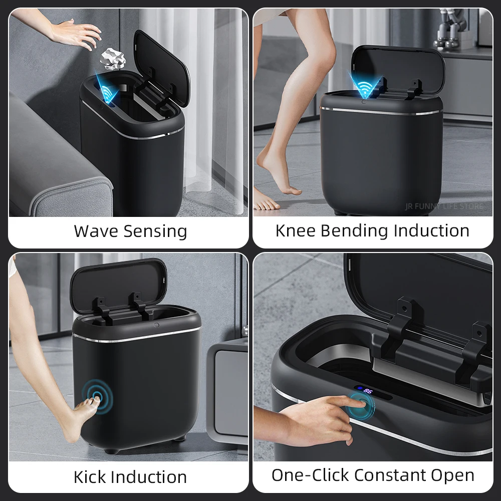 14L Smart Narrow Trash Can IPX5 Waterproof Automatic Sensor Bathroom Trash Can Type-C Charging Wastebasket Smart Home