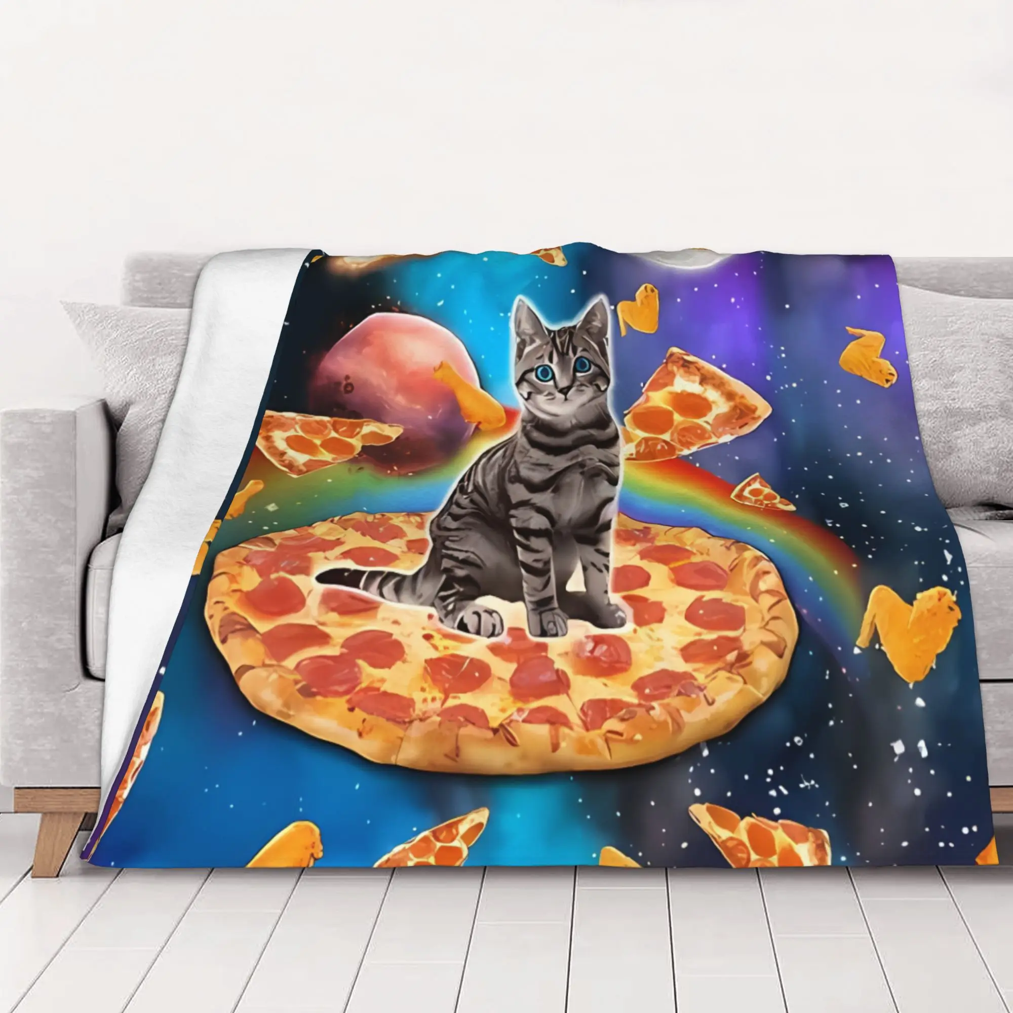 1PC Classic Eye Cat On Dinosaur On Pizza home room decorations Winter Blankets for Adults Bedding Home Interior Sofa Knee