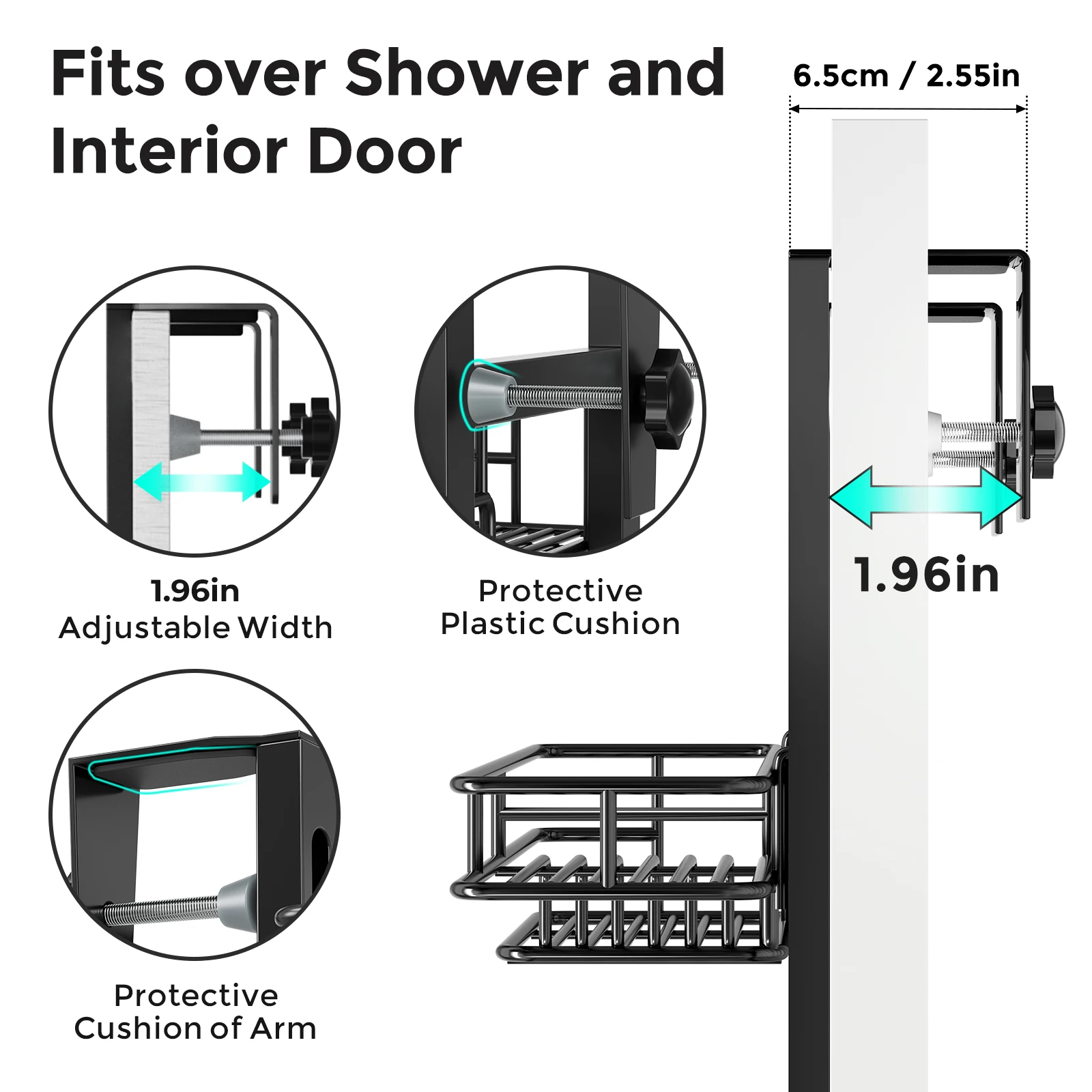 No Drilling Hanging on Door Bathroom Shelf 3 layers Waterproof Adjustable Iron Silver Storage Rack with Hooks Shower Accessories