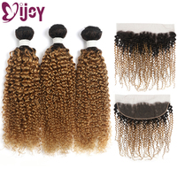 Kinky Curly Bundles With Frontal Brazilian Human Hair Bundles With 13x4 Frontal Omber Honey Blonde Bundles With Frontal Remy