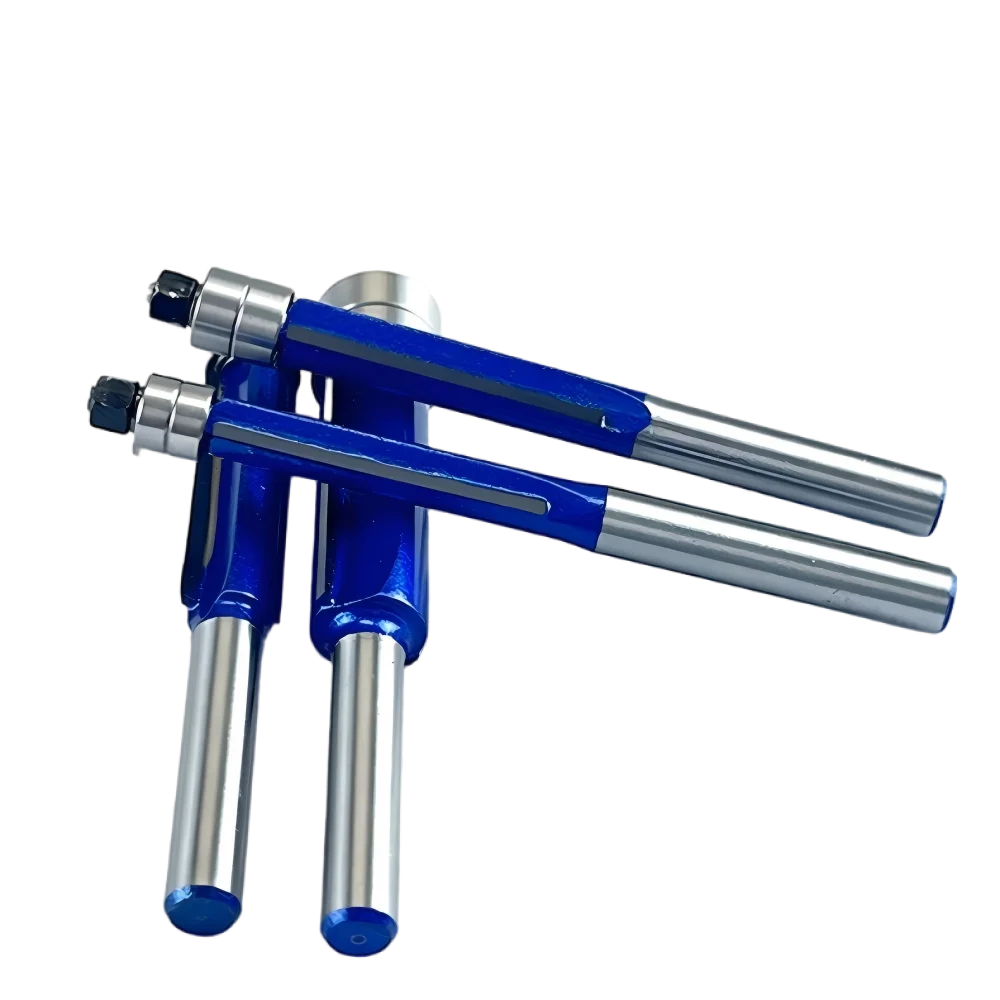 6mm 6.35mm 생크 이축 트리밍 공구 이중 베어링 초경 플러시 트림 라우터 비트 세트 (목공 조각 커터 밀링 커터용)