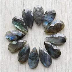 Natural Labradorite Stone long water drop cut faceted pendants for jewelry accessories making free shipping Wholesale 12pcs