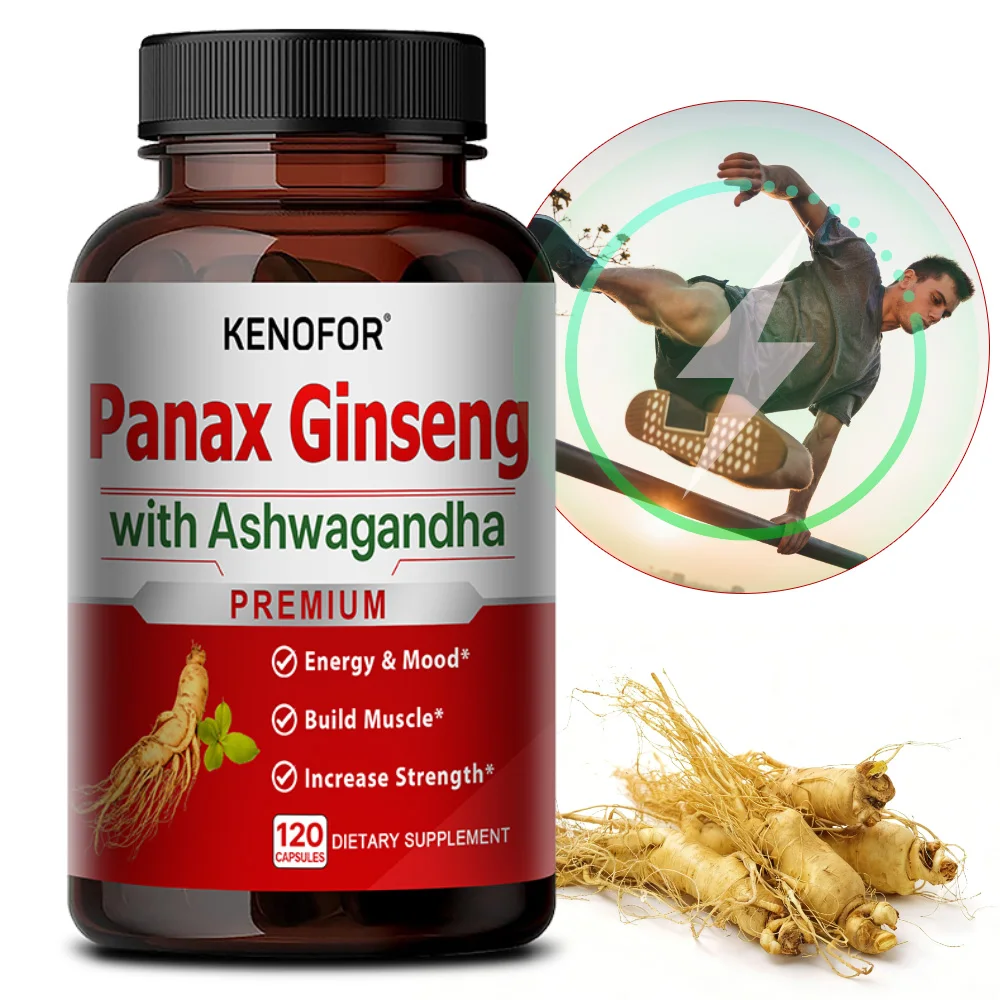 

Panax Ginseng Capsules - with Ashwagandha To Enhance Athletic Performance and Endurance, Support Muscle, Energy, and Mood