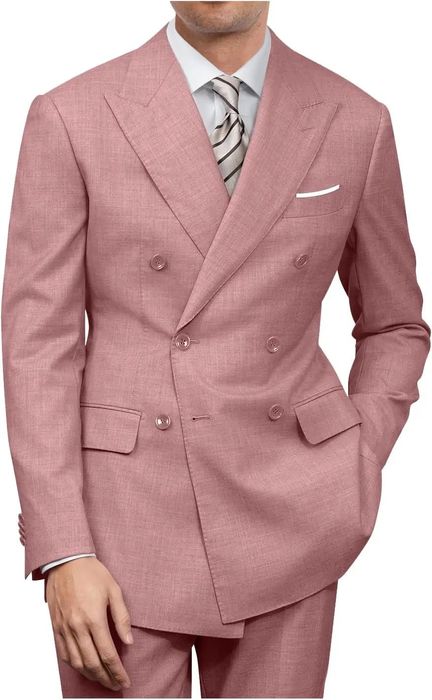 

Mens Double Breasted Suit Slim Fit Solid Suit Jacket and Dress Pants 2 Piece Set Prom Wedding Suits for Men