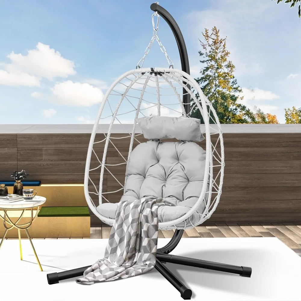 

Egg Hanging Swing Chair with Stand Egg Chair Wicker Egg Chair with Cushions 330lbs for Patio, Bedroom, Garden and Balcony, Ligh