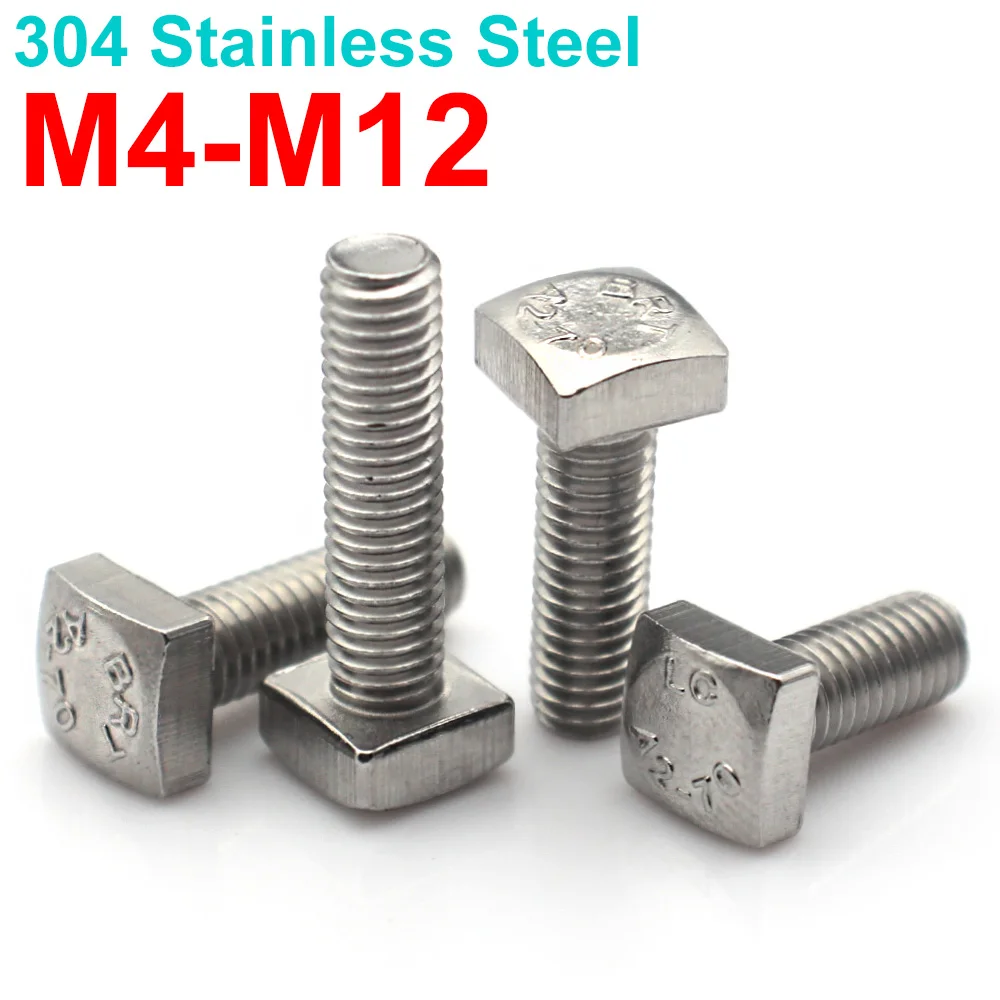 2-10pcs 304 Stainless Steel Square Head Bolts M4 M5 M6 M8 M10 M12 C Grade Structural Screws Heavy Duty Fastener for Construction