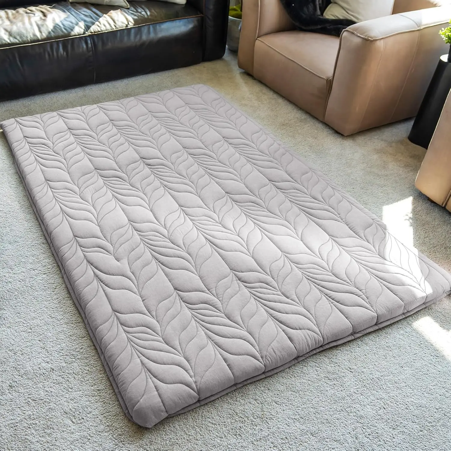 Japanese Floor Mattress Futon Mattress Queen Size, Thicken Roll Up Tatami Mat w/ 100% Cotton Washable Cover, Portable & Foldable