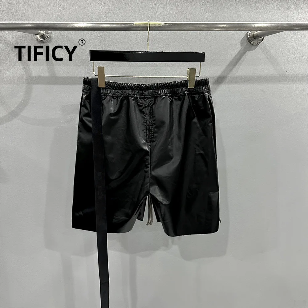 High Street Dark Ro Shorts Men's Summer Elastic Waist New Dark PU Leather Dark Wind Drawstring Straight Bottom Casual Shorts