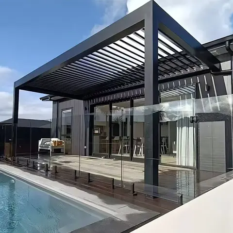Pergola de aluminio impermeable motorizada para exteriores, cenador con persianas, parasol bioclimático para jardín, terraza, dosel retráctil de lujo