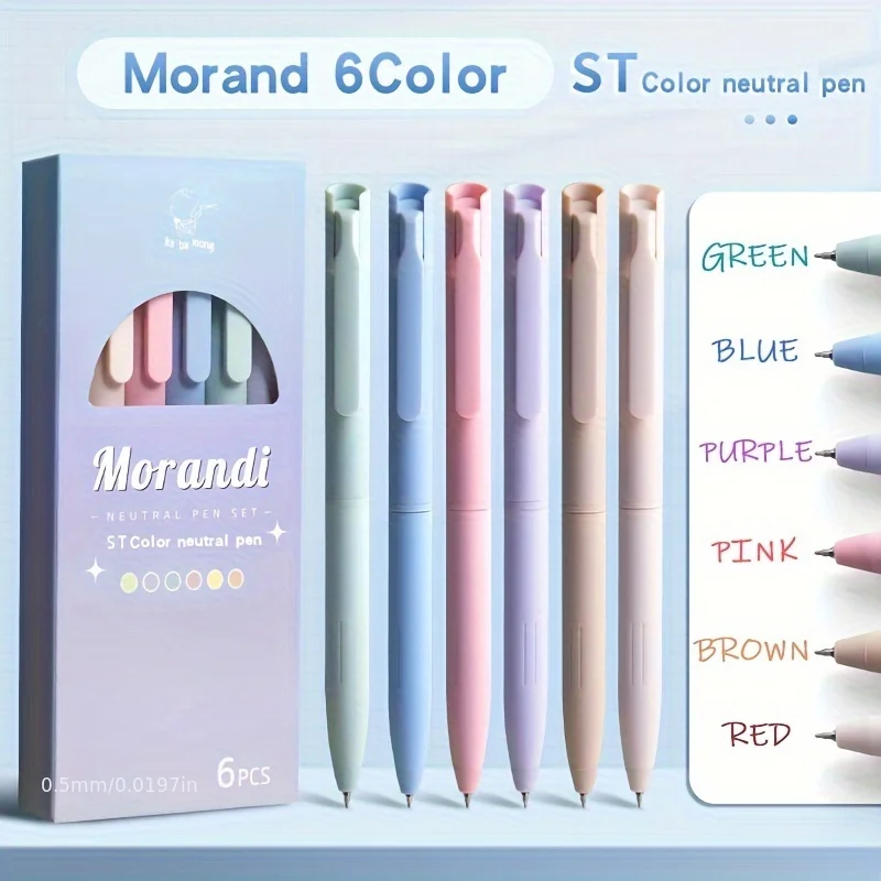 Morandi-Juego de bolígrafos de Gel Retro para estudiantes, bolígrafos de tinta de escritura, papelería escolar y de oficina, 0,5mm, 6 unidades por juego