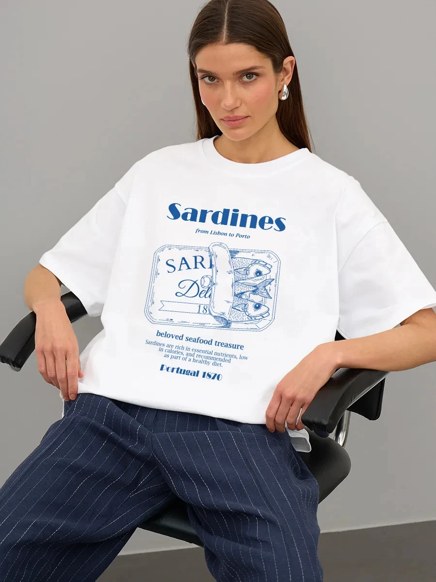 2026 Spring Autumn New Fashion Small Fresh Women's Print T-shirt Versatile Commuter 100% Cotton Short-sleeved Top