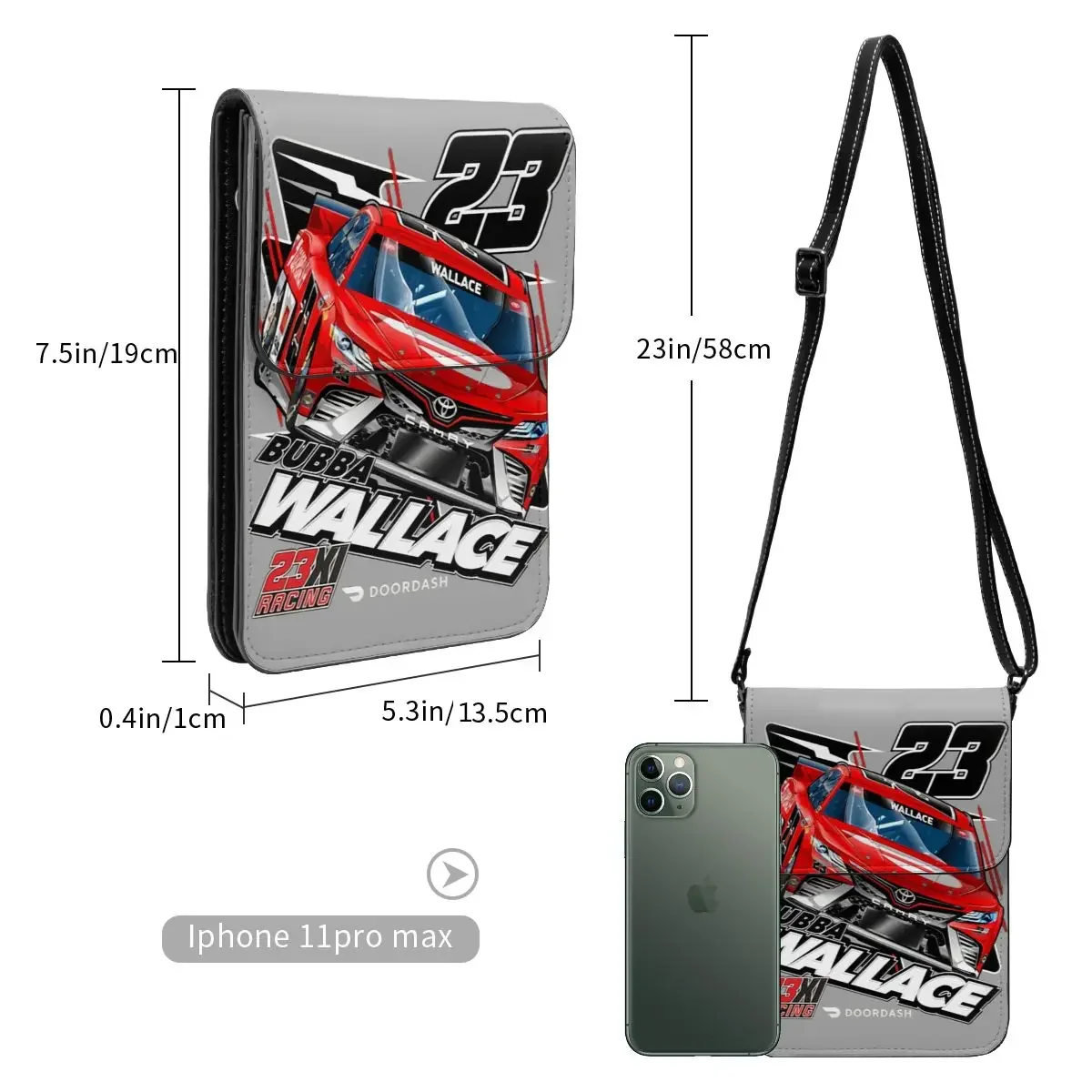 Bubba Wallace 23 Crossbody Wallet Cell Phone Bag Shoulder Bag Cell Phone Purse Adjustable Strap